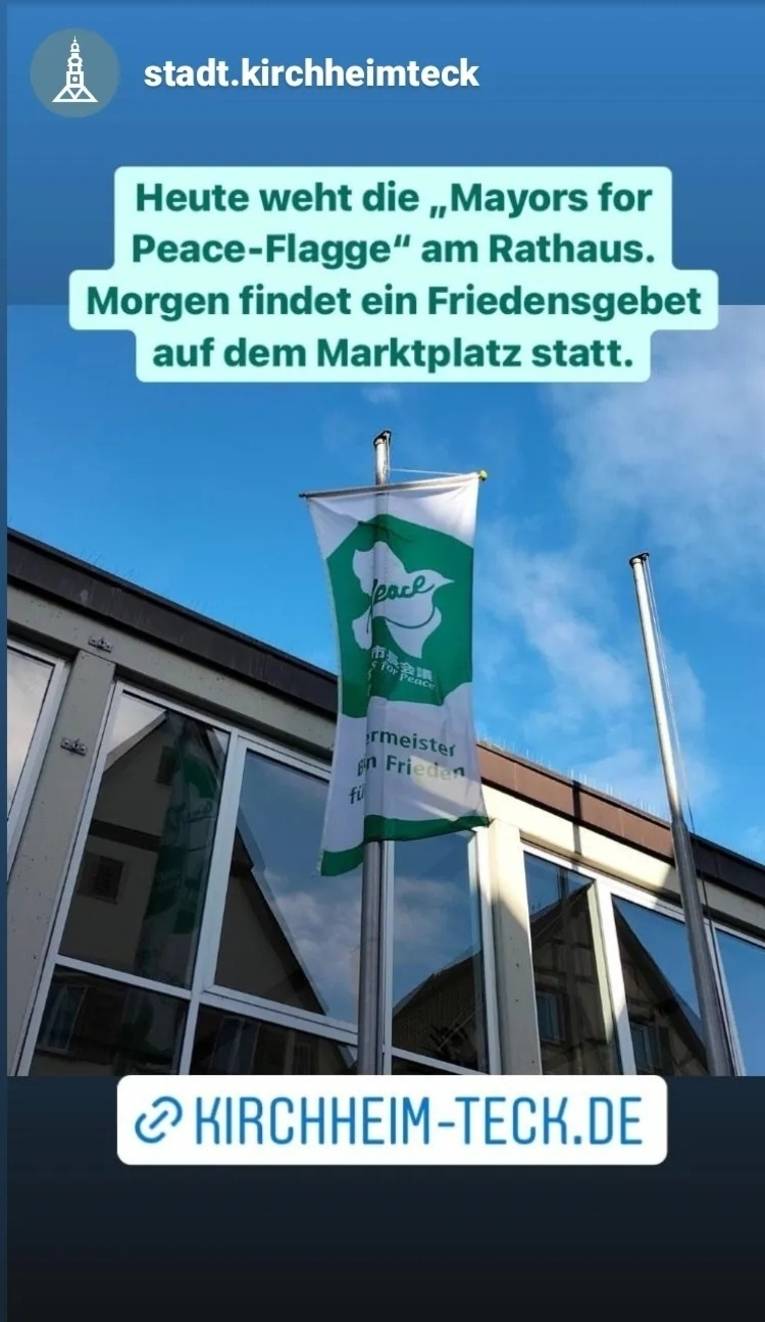 Die Mayors for Peace Flagge in Kirchheim unter Teck